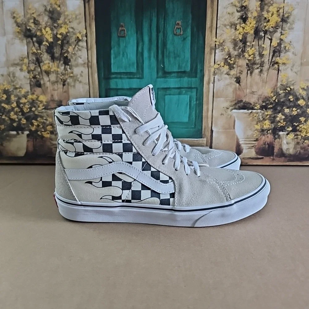 Vans Sk8 High Top Checkered Flame Skateboarding Shoes Mens Size 10